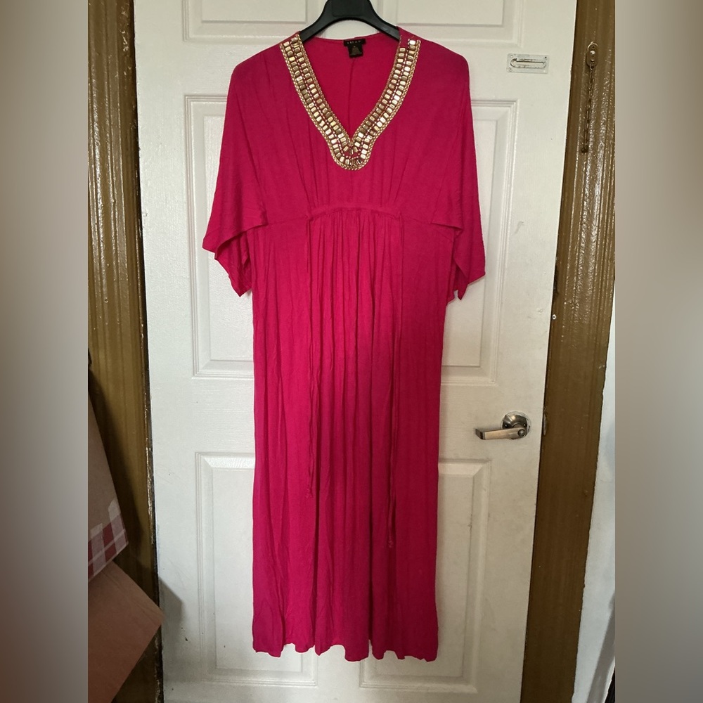 IMAN Fuchsia Blouse with Gold and Emerald Details